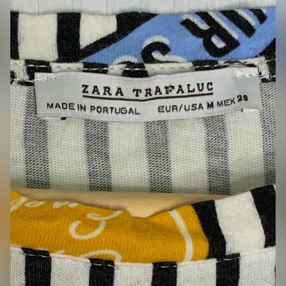 Zara - Black And White Striped Tshirt With All Over Graphic Print - Medium - Picture 4 of 6